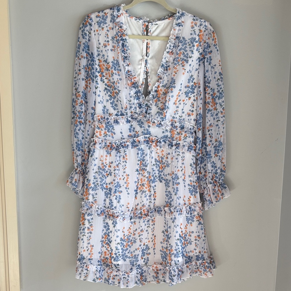 Amazon Floral Long Sleeve Dress - Blue and Orange